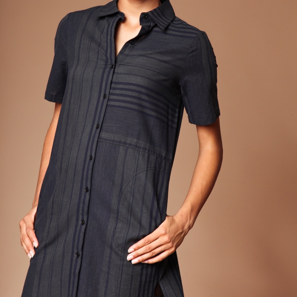 MULTI DIRECTION STRIPE SHIRT DRESS [MD110355]